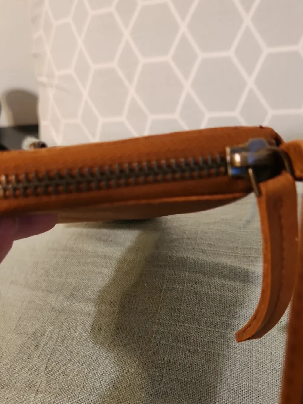 Free People Cognac Studded Wristlet Clutch Vegan Leather